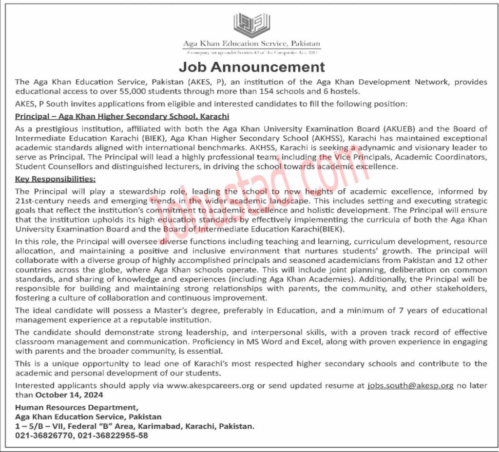 Latest Principal Jobs in Karachi October 2024