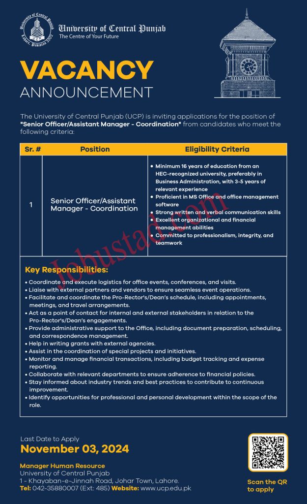 Latest UCP Jobs in Lahore November 2024