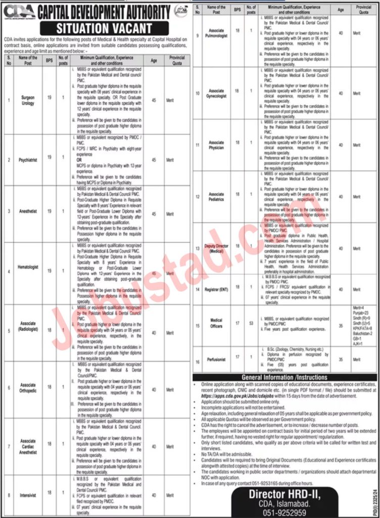 Latest Capital Development Authority CDA Jobs in Pakistan October 2024