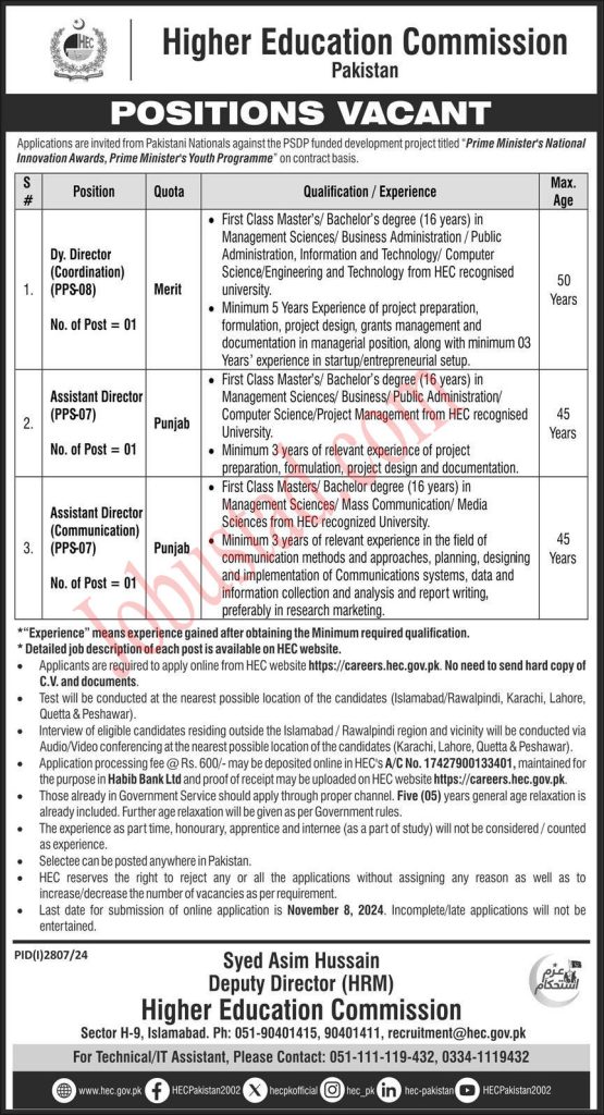 New HEC Jobs in Pakistan October 2024