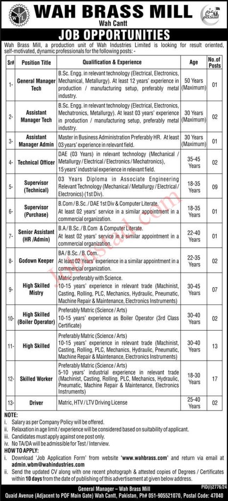 New Wah Brass Mill Jobs October 2024