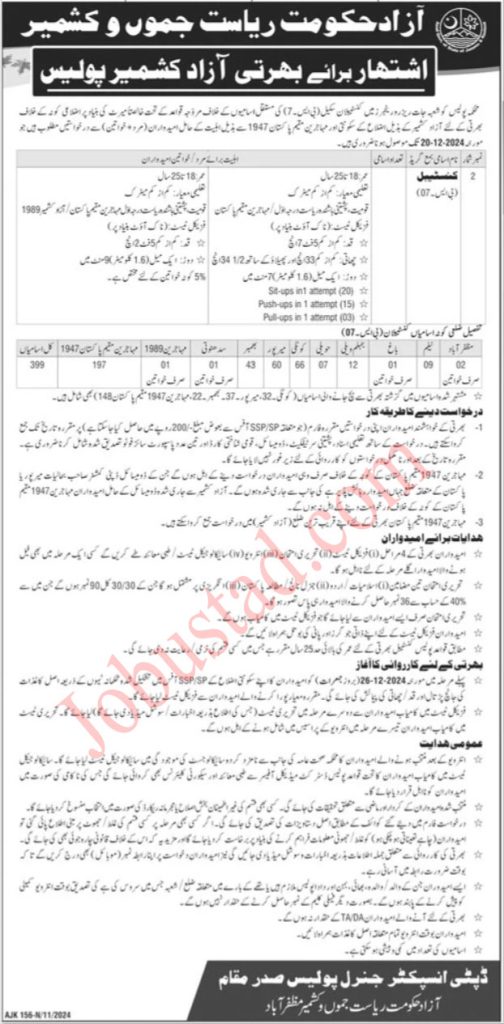 Constable Jobs in AJK Police November 2024