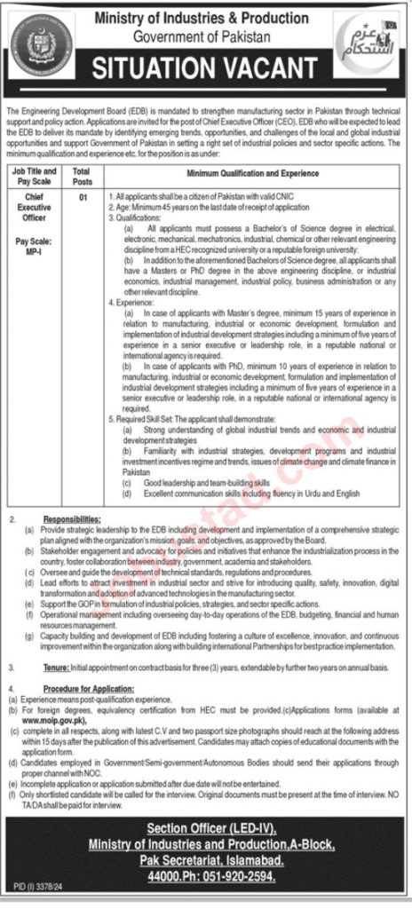 Ministry of Industries and Production Jobs 2024