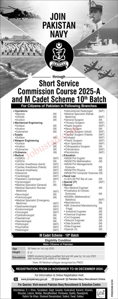 Join Pak Navy through Short Service Commission Course 2025 A