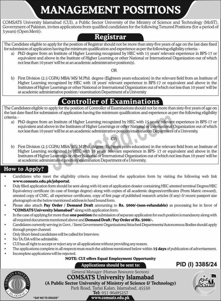 Latest Comsats University Islamabad Jobs November 2024