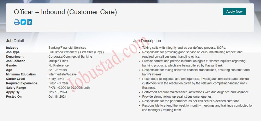 Latest Faysal Bank Jobs in pakistan November 2024
