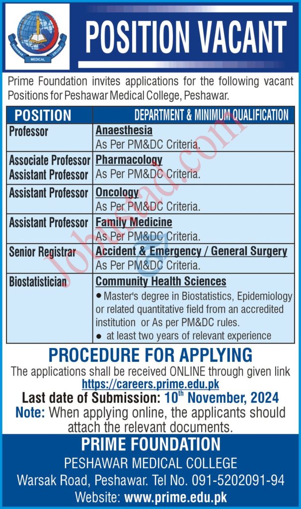 Latest Prime Foundation Jobs in Peshawar November 2024