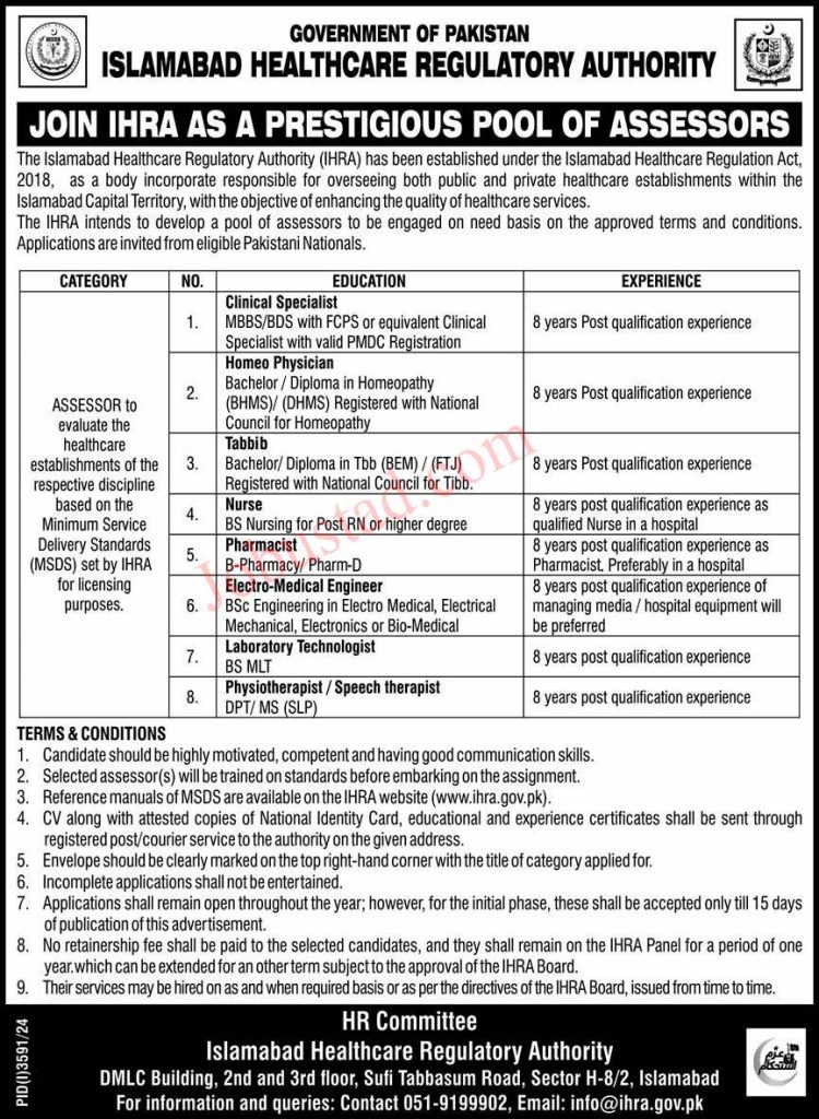 New IHRA Jobs in Islamabad December 2024
