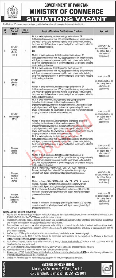 New Ministry of Commerce Jobs in Pakistan November 2024