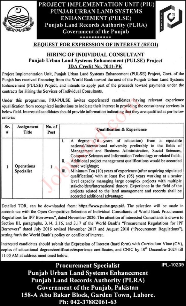 New Punjab Land Record Authority PLRA Jobs in Lahore November 2024