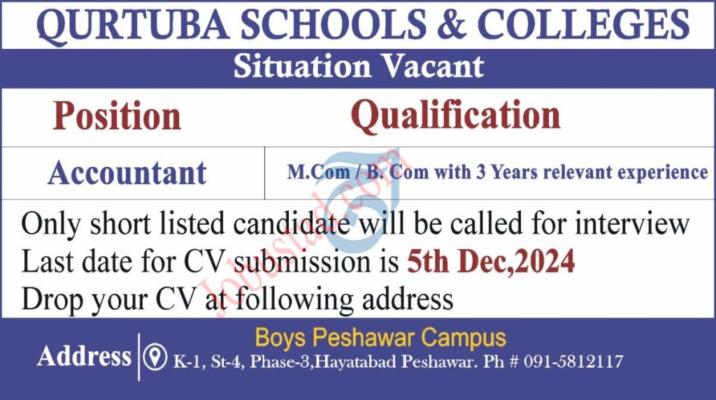 Qurtuba School & Colleges Jobs in Peshawar December 2024