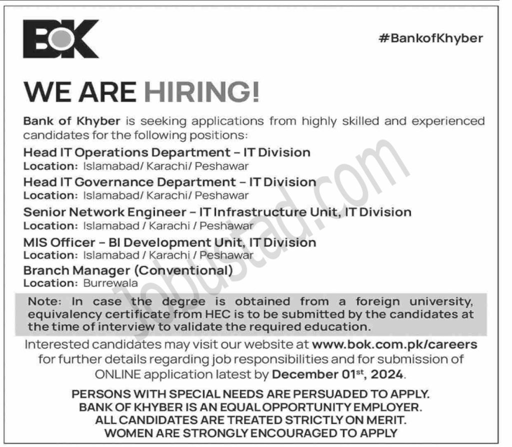 New BOK Jobs in Islamabad November 2024