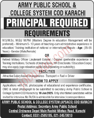 Army Public School and College Jobs in Karachi January 2025