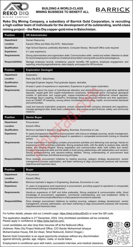 Barrick Gold Corporation Jobs in Sindh 2024 Apply Online