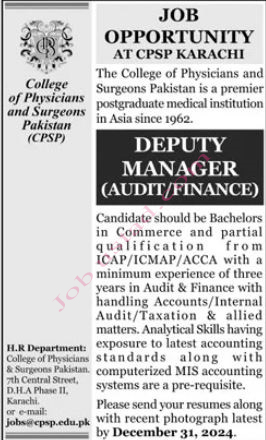 College of Physicians and Surgeons Pakistan Jobs in Karachi December 2024