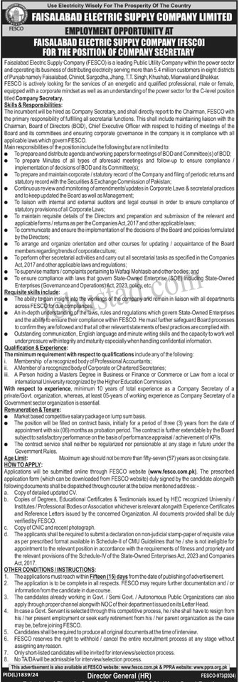Company Secretory Jobs In Faisalabad January 2025 Advertisement