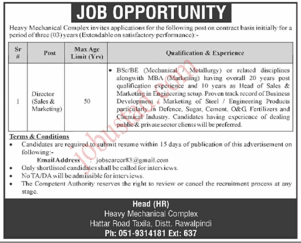 Heavy Mechanical Complex Jobs in Rawalpind january 2025