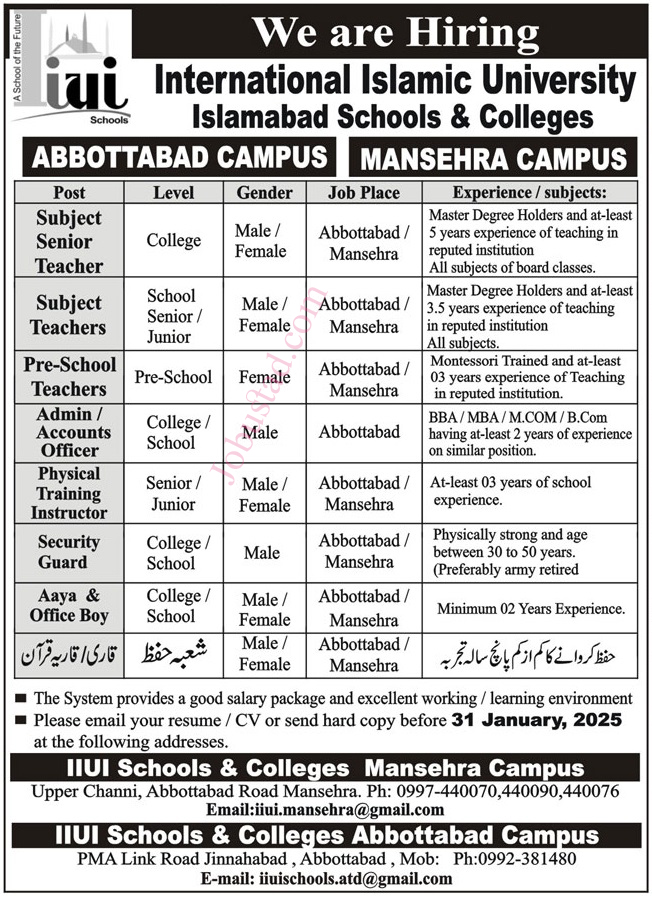 IIUI School & Colleges Job in Abbottabad December 2024
