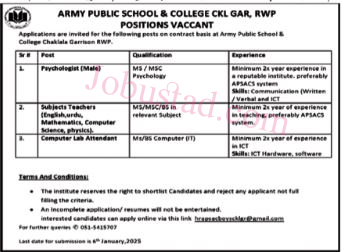 Jobs In APS & College Rawalpindi January 2025