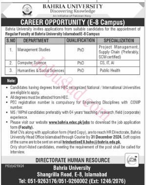 Jobs In Bahria University Islamabad December 2024b