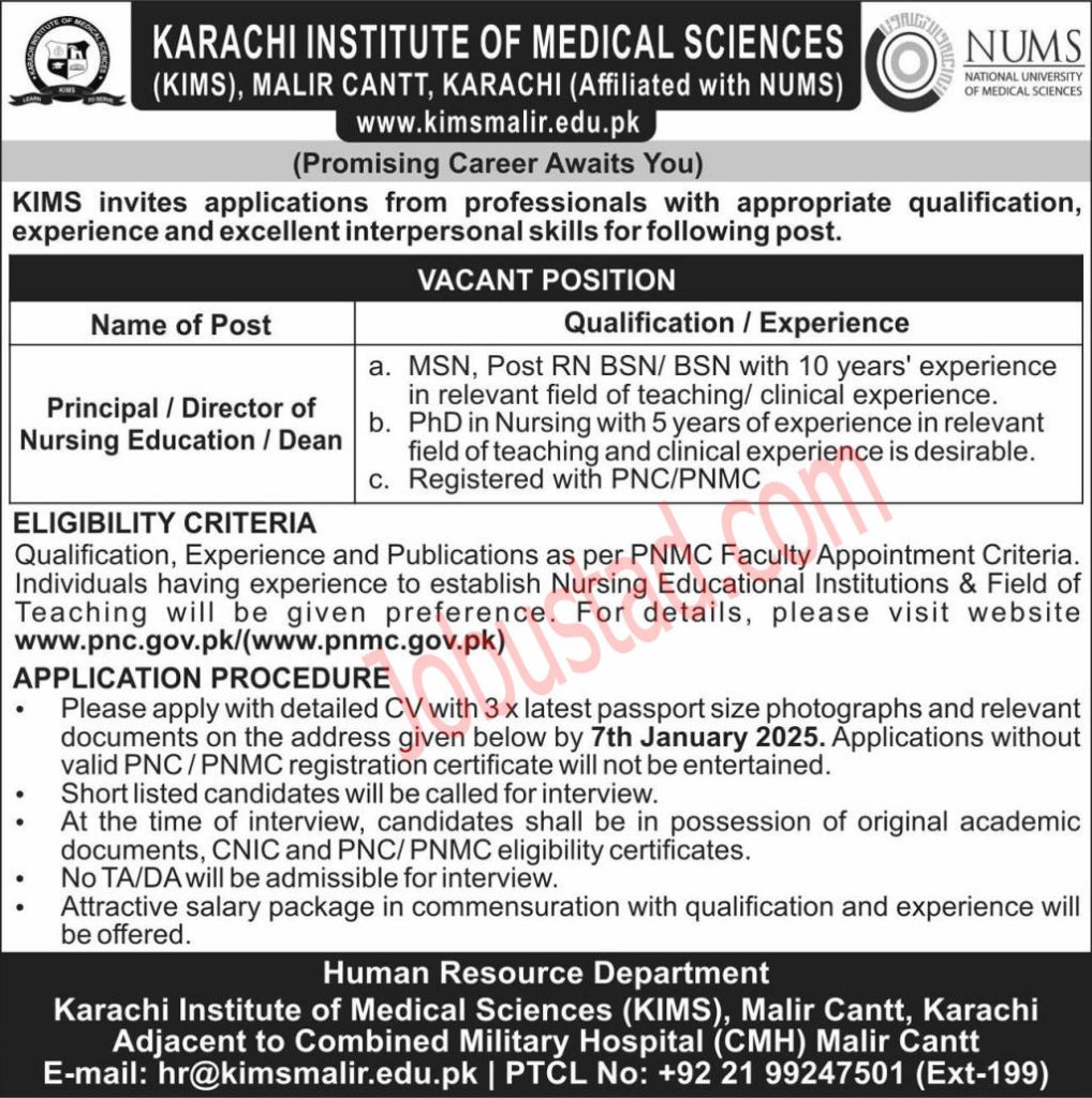 Karachi Institute of Medical Sciences Jobs December 2024