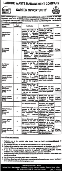 Lahore Waste Management Company Jobs in Punjab 2024 Application Form