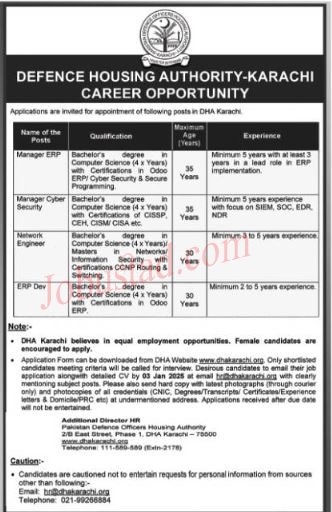 Latest DHA Jobs In Karachi January 2025 Advertisement