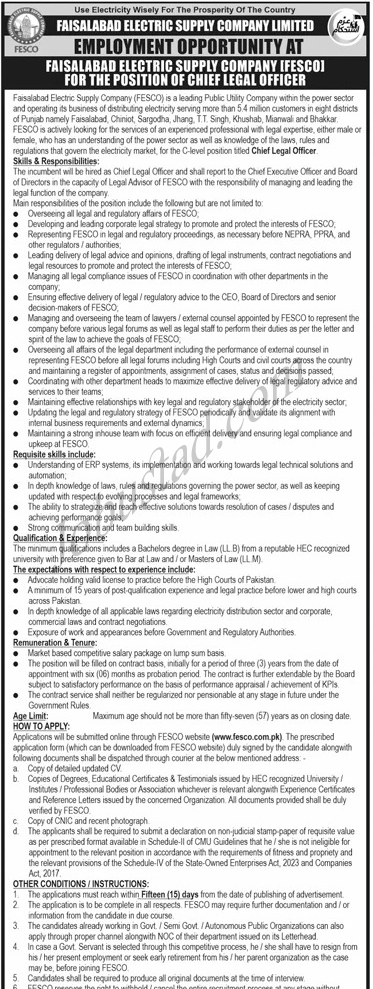 Latest FESCO Jobs January 2025 Advertisement
