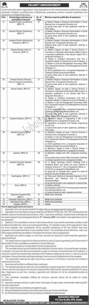 Latest  Government Jobs In Balochistan January 2025 Advertisement