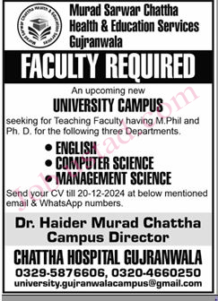 Latest Jobs In Chattha Hospital Gujranwala December 2024