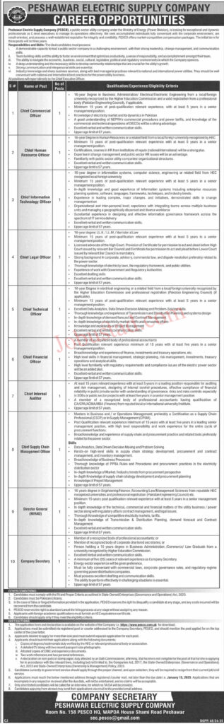 Latest Jobs In Peshawar Electric Supply Company January 2025 Advertisement