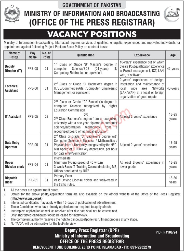 Latest MOIB Jobs in Pakistan January 2025