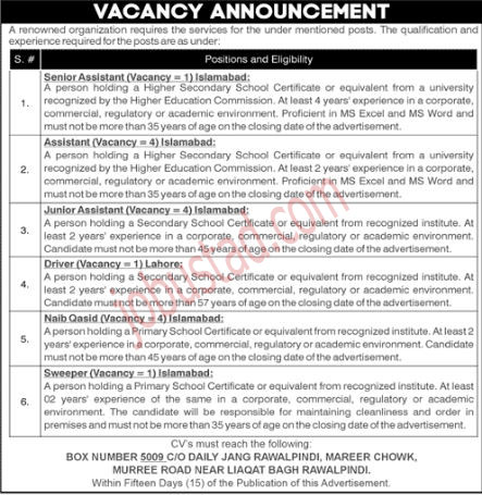 Latest Public Sector Organization Jobs in Islamabad January 2025