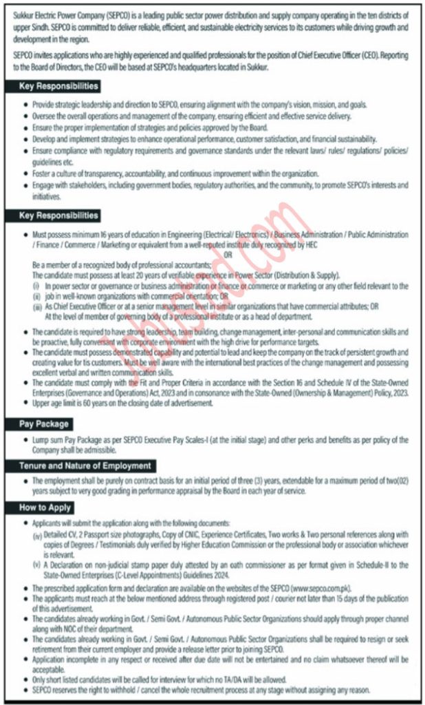 Latest SEPCO Jobs December 2024