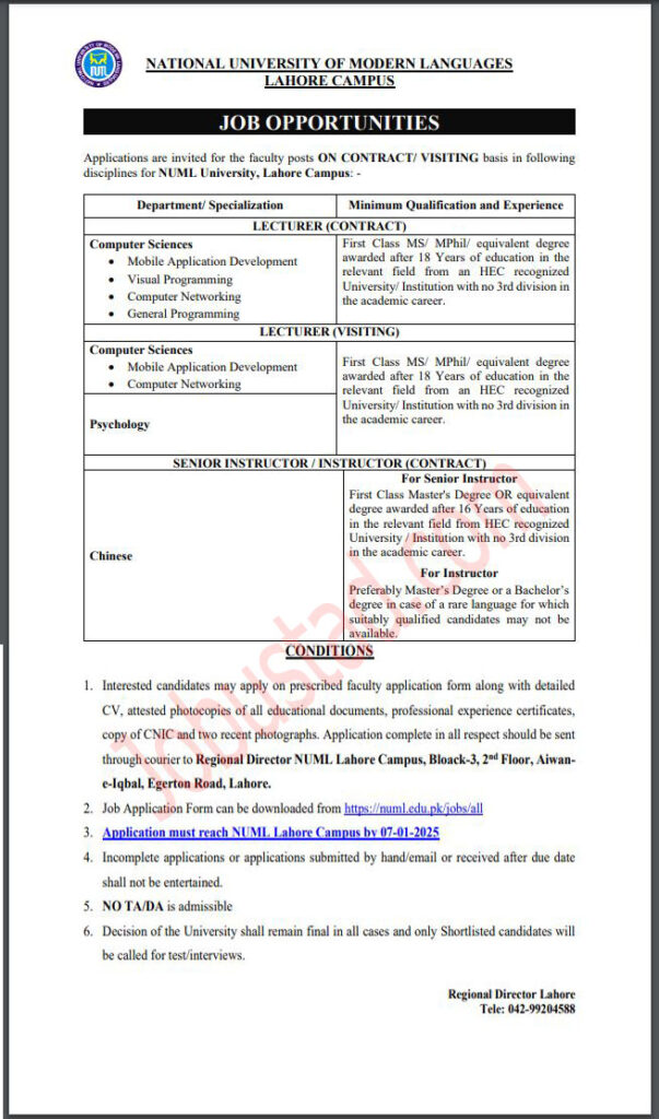 Lecturers and Instructors Jobs in Lahore January 2025