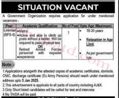 Lineman Jobs in Pakistan December 2024