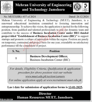 Mehran University of Engineering & Technology Jobs In Jamshoro January 2025 Advertisement