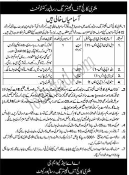 Military College of Engineering Jobs In Risalpur January 2025 Advertisement