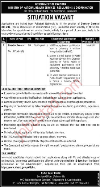 Ministry of National Health Services Regulations & Coordination Jobs 2024
