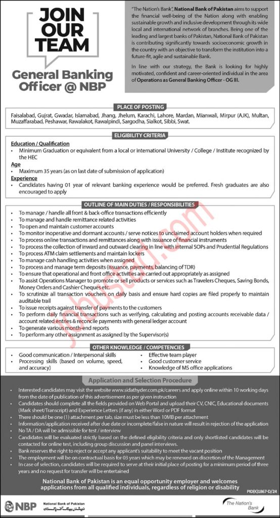  NBP Jobs in Pakistan December 2024 Oline Apply