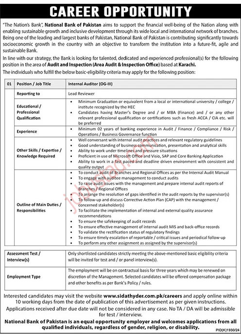 National Bank of Pakistan Jobs in Karachi January 2025 Apply