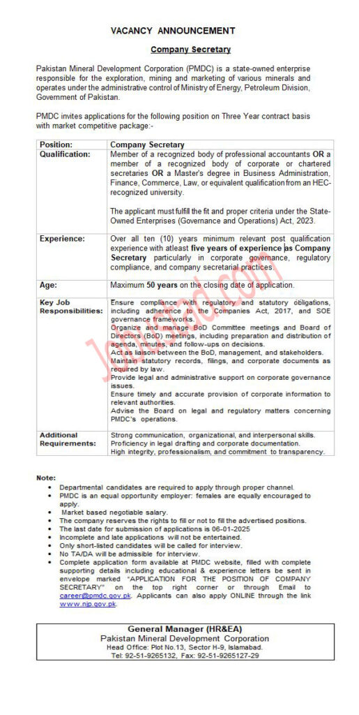 New Company Secretary Jobs in Islamabad January 2024
