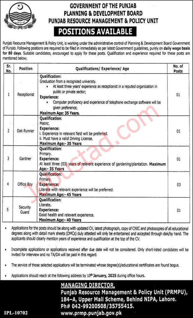 Planning and Development Board Punjab Jobs