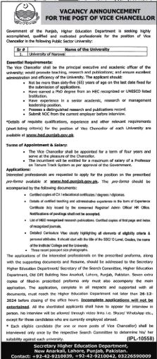 New University of Narowal Jobs Decemeber 2024 Apply Online