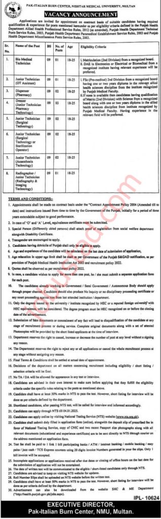 Nishtar Medical University Jobs in Multan 2024