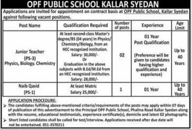 OPF Public School Jobs in Kallar Syedan 2024 Application Form