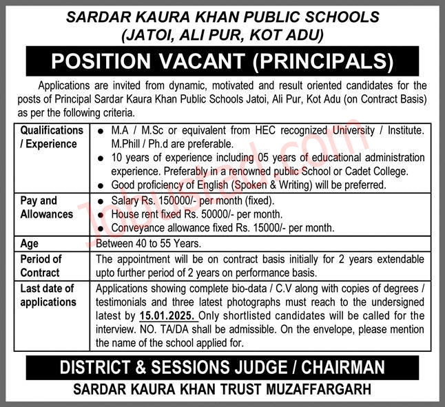 New Principal Jobs in Muzaffargarh January 2025
