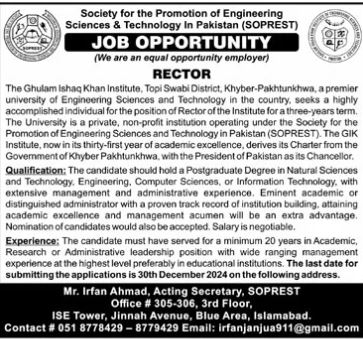 RectorJobs in Islamabad 2024