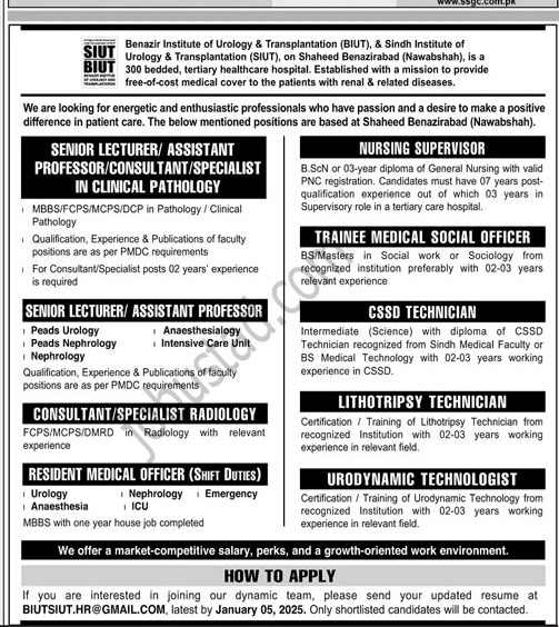 Sindh Institute of Urology and Transplantation Jobs in Nawabshah 2024 