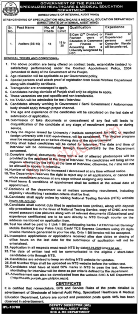 Specialized Healthcare & Medical Education Department Jobs In Punjab January 2025 Advertisement